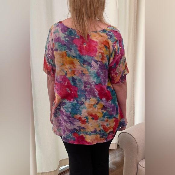 URU Floral top flowy flattering summer loose blouse One Size Going out top - Picture 2 of 5